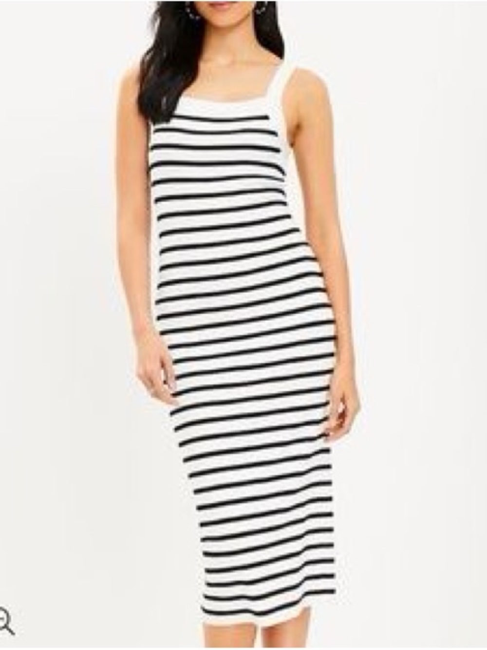 LOFT Black and White Striped Tank Midi Dress